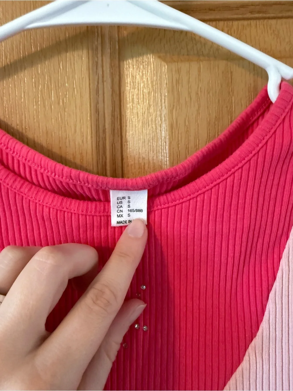 Amazon Pink Two-Tone Ribbed Crop Tank with Rhinestone Star - Picture 3 of 3